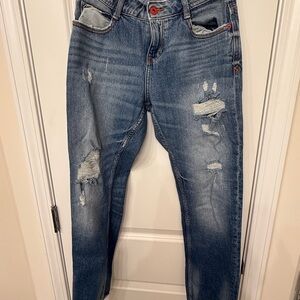 Zara Blue Boyfriend Distressed Jeans